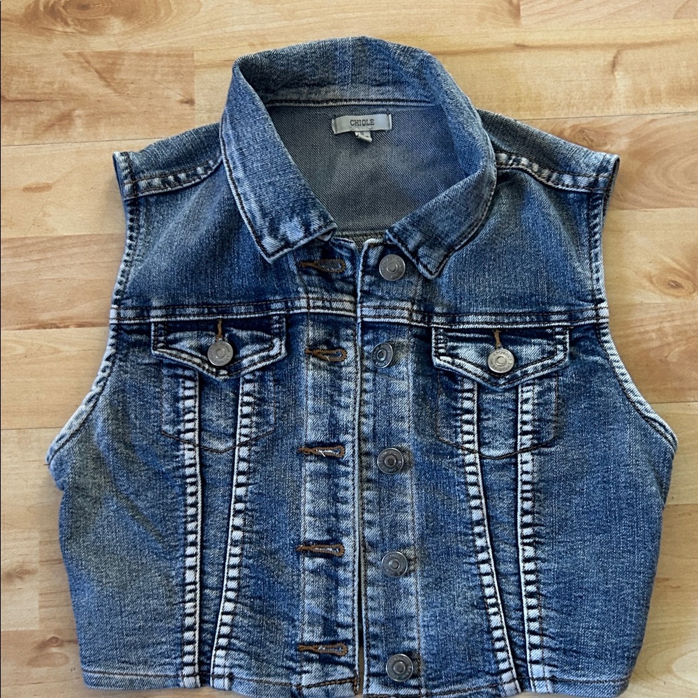 ChiQle Denim Architect Denim Button-Up Vest Size S